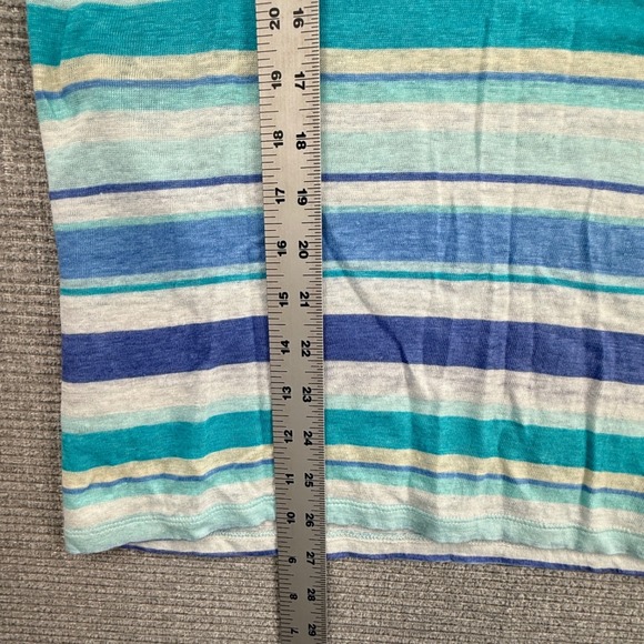 Talbots Women's Striped Linen Top Blue Turquoise White Crew Neck Sz L‎ Beach - Picture 5 of 6